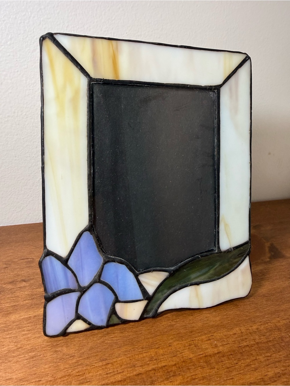 Stained Glass Slag 5x7” Frame For 3x5” Photo Light Purple/blue Floral Design